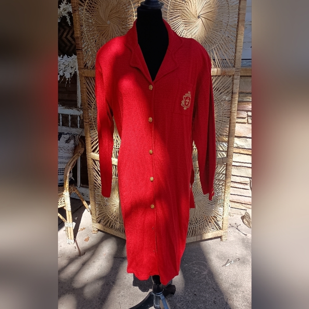 Vintage Liz&Co. Red Button-Up Long Cardigan_Large